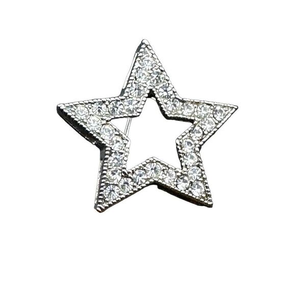 Silver tone star with rhinestones brooch pin - Picture 4 of 6